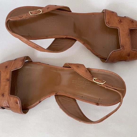 HERMES Ostrich Leather Slingbacks - Tan - Picture 3 of 16